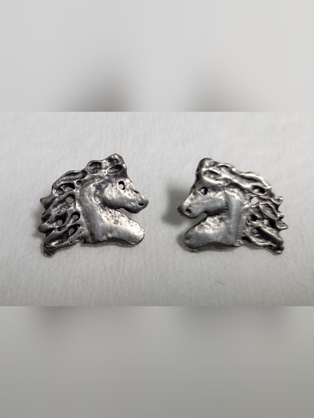 Vintage Silver Tone Horse Head Stud Earrings